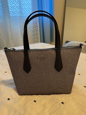 kate spade Joeley Glitter Tote in dark navy & charcoal grey sparkles